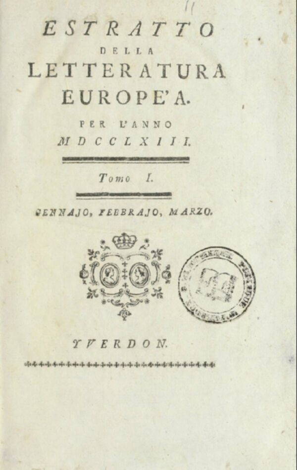 Estratto della letteratura europea : per l'anno (1763). Tomi 1-2