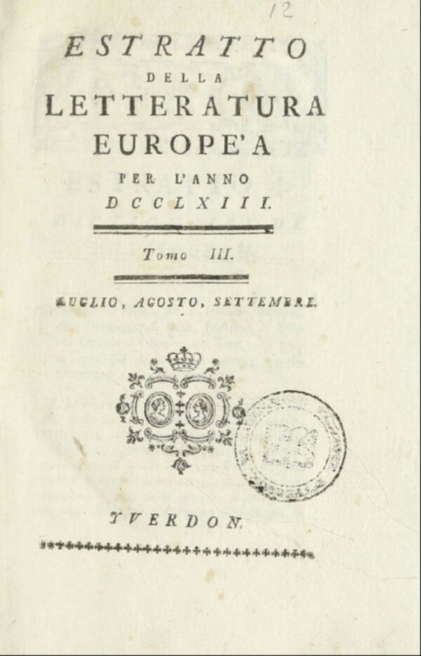 Estratto della letteratura europea : per l'anno (1763). Tomo 3