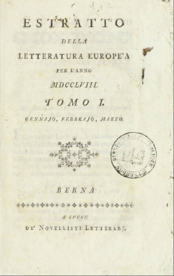 Estratto della letteratura europea : per l'anno (1758). Tomi 1-2