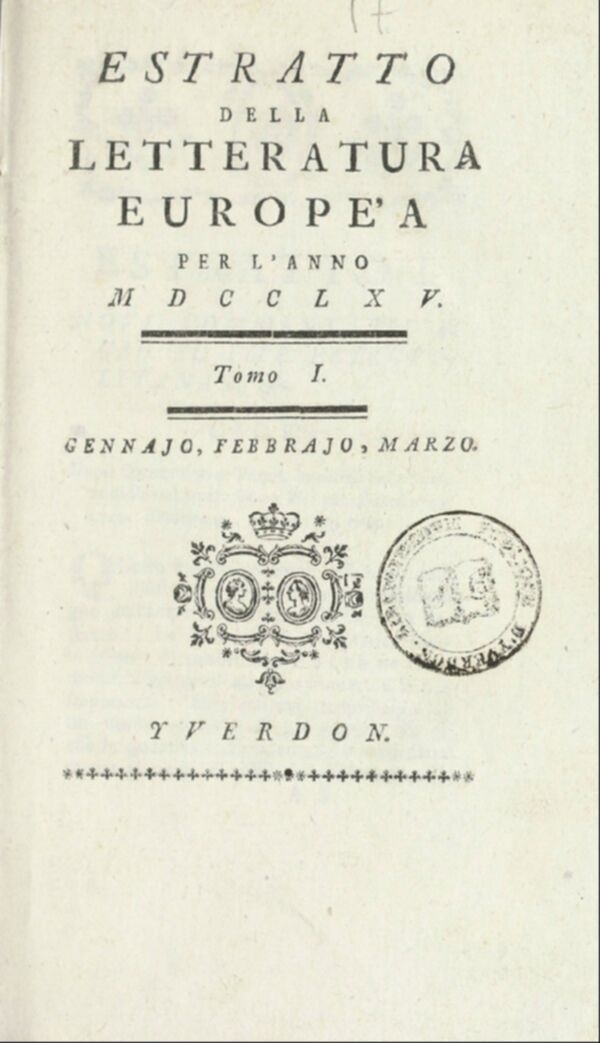 Estratto della letteratura europea : per l'anno (1765). Tomi 1-2