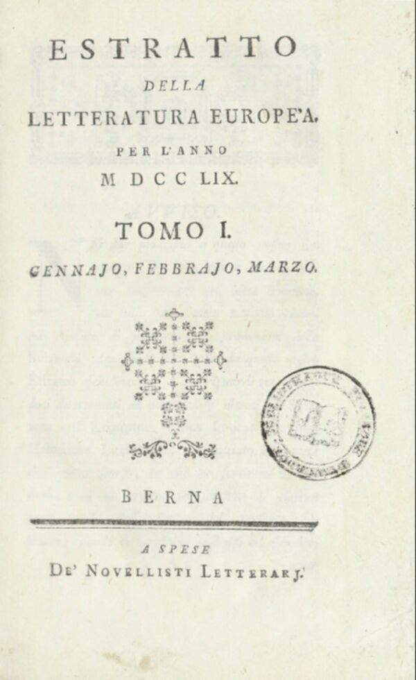 Estratto della letteratura europea : per l'anno (1759). Tomi 1-2