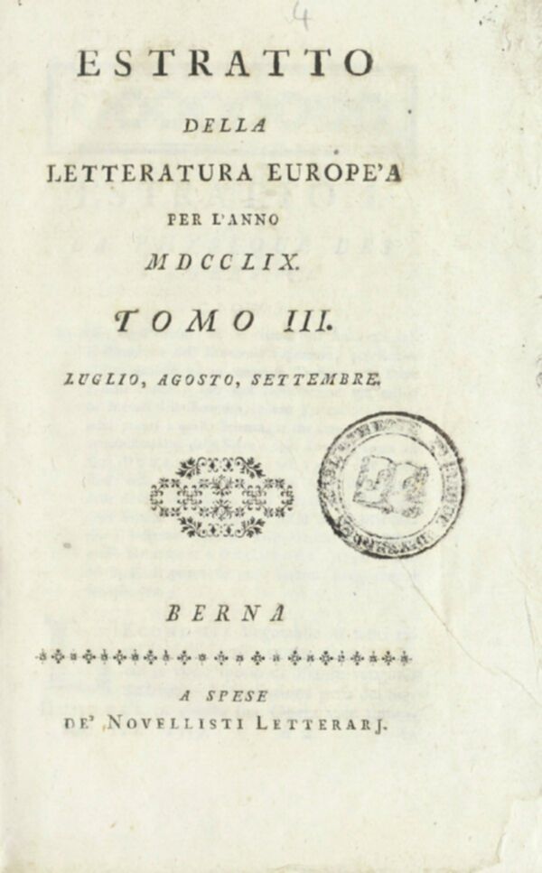 Estratto della letteratura europea : per l'anno (1759). Tomi 3-4