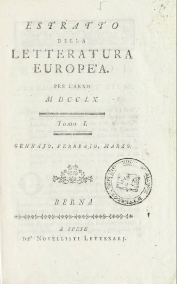 Estratto della letteratura europea : per l'anno (1760). Tomi 1-2