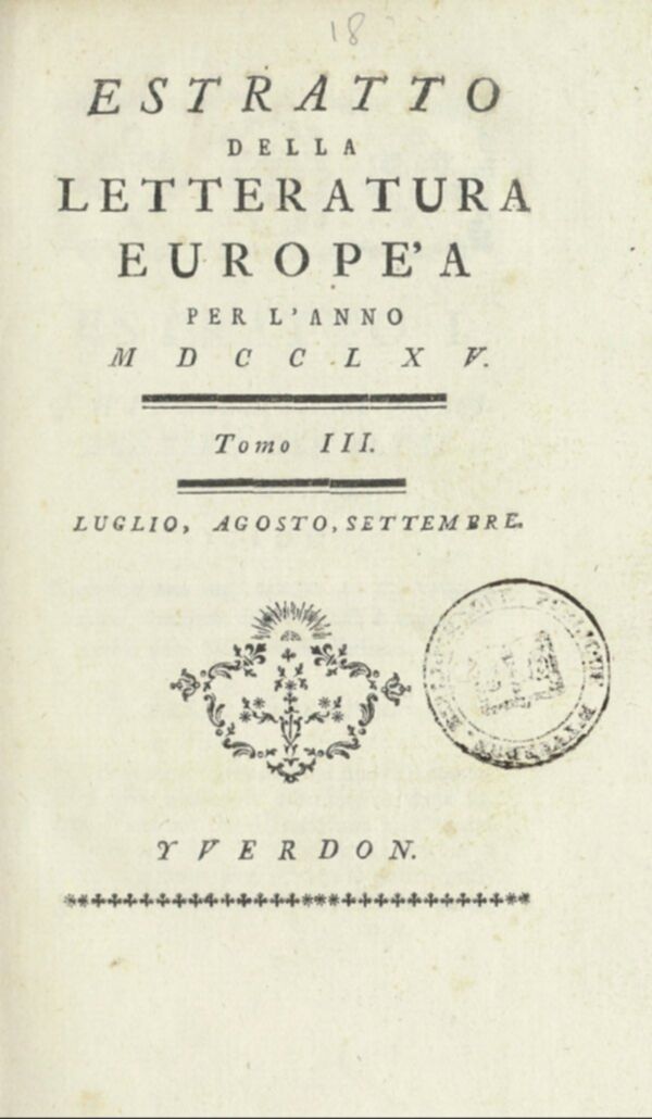 Estratto della letteratura europea : per l'anno (1765). Tomi 3-4