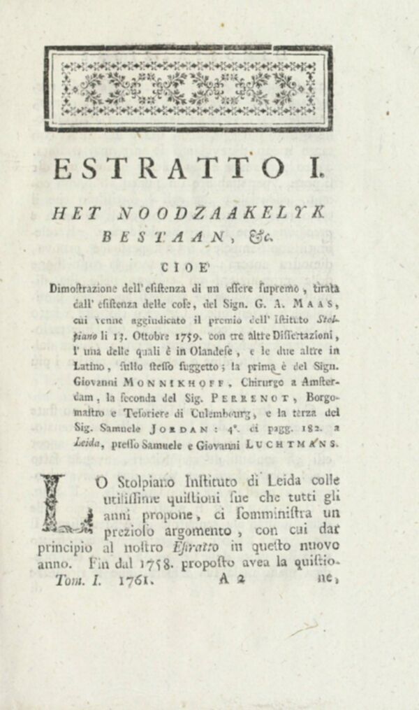 Estratto della letteratura europea : per l'anno (1761). Tomi 1-2