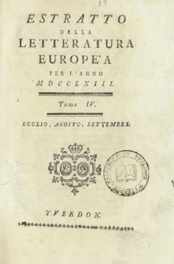 Estratto della letteratura europea : per l'anno (1763). Tomo 4